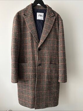 Zara Wool-Blend Houndstooth Coat — Men’s L